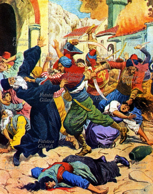 TURCHI Massacro di contadini serbi da parte di bande turche, illustrazione dal \