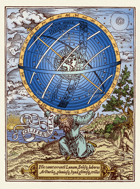 UNIVERSO sistema Tolemaico. Atlante regge l\