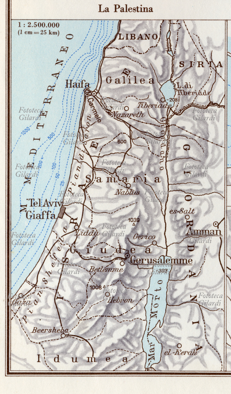 CARTOGRAFIA. Mappa della Palestina da volume didattico divulgativo per ragazzi. Italia, 1967