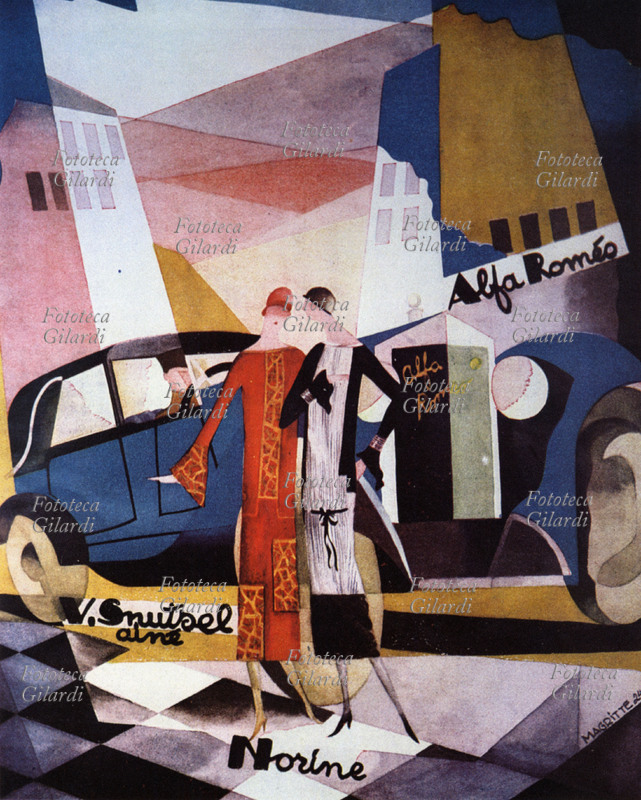 AUTOMOBILES Advertisement signed by Belgian painter René Magritte (21 November 1898 – 15 August 1967) for Alfa Romeo automobiles, Italy 1924. © René Magritte / work under SIAE protection to clear copyright in Italy contact: SIAE visual arts licenses