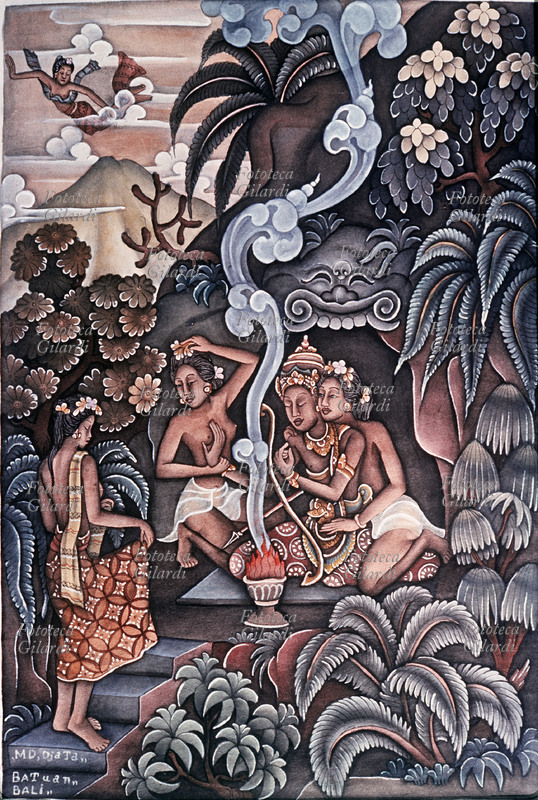 EROTISMO Divinità e due ancelle davanti ad un braciere di essenze profumate. I tre si scambiano dolci carezze d\