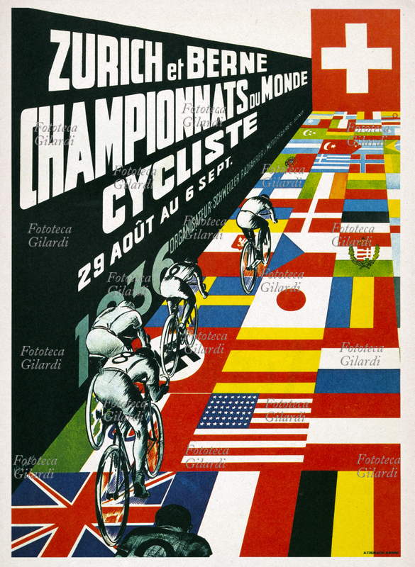 CICLISMO Campionati del mondo di ciclismo su pista e su strada, manifesto di Kocker. Zurigo e Berna 29 agosto - 6 settembre 1936