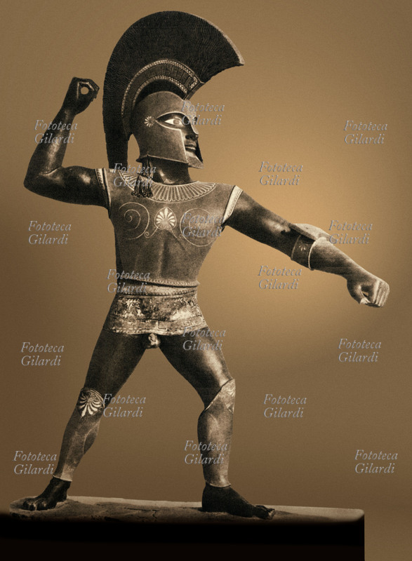 ETRUSCHI statuetta in terracotta raffigurante guerriero etrusco come Marte. 500 a. C.