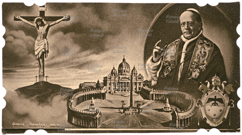 ANNO SANTO 1933 Giubileo Straordinario, indetto da Papa Pio XI nel 1900esimo anniversario della passione, morte e risurrezione di Cristo. Immaginetta litografica diffusa per commemorare l\