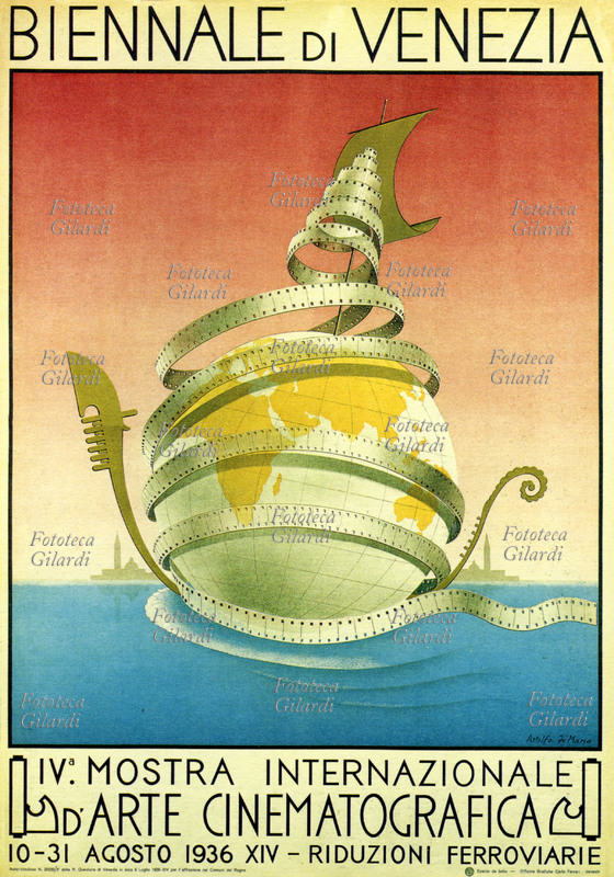 STORIA DEL CINEMA Manifesto di Astolfo De Maria (16 agosto 1891 – 3 gennaio 1946) per la IV Mostra Internazionale d\