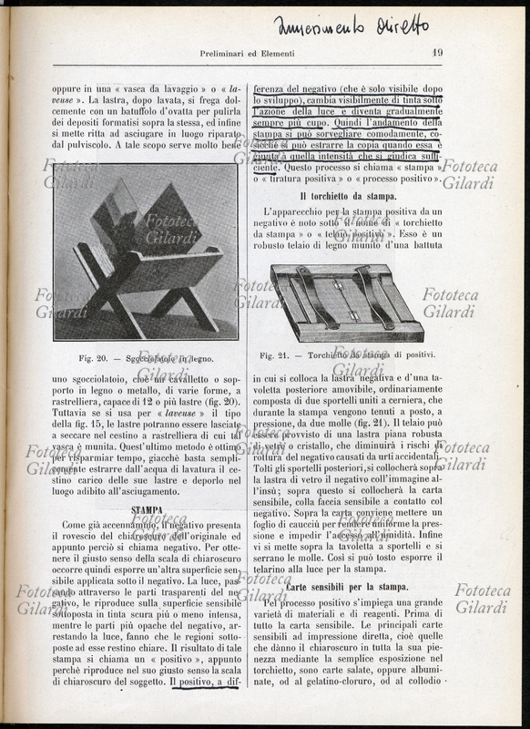 STORIA DELLA FOTOGRAFIA "Il torchietto da stampa" per la tiratura positiva a contatto mediante luce solare, con impressione diretta controllabile a vista su carta salata o albuminata, o al gelatino-cloruro, o ancora al collodio cloruro o al ferro-prussiato. Queste tipologie di carta, di facile manipolazione, sono adatte all\