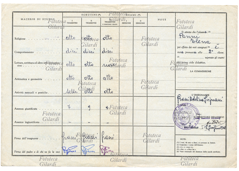 PAGELLA scolastica di una Scuola Elementare Statale per l\
