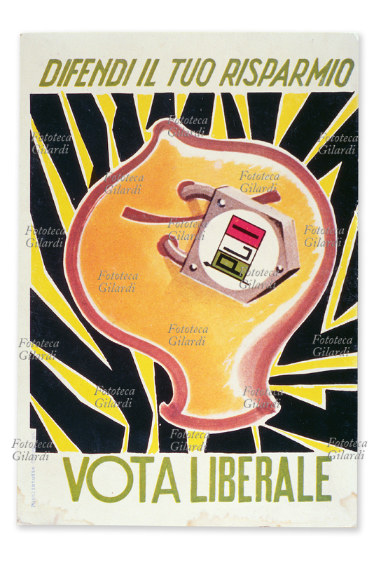 PARTITO LIBERALE ITALIANO Difendi il tuo risparmio: vota Liberale. Cartolina di propaganda elettorale. Italia 1958