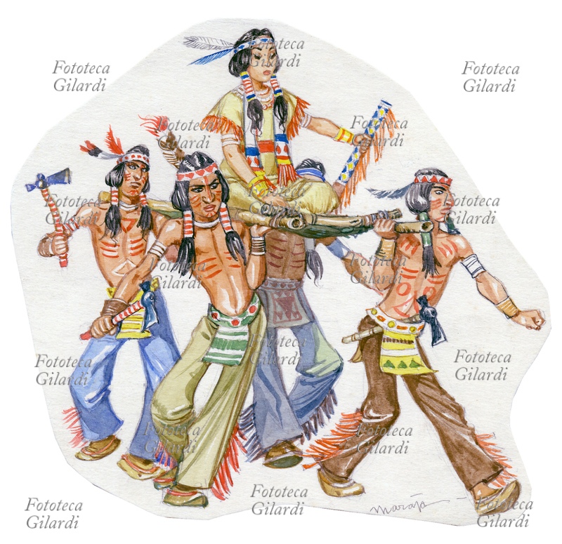 James Mattew BARRIE (1860-1937) Giglio Tigrato portata dai pellerossa - illustrazione di Libico Maraja (1912-1983) pittore, disegnatore e illustratore, per i racconti \