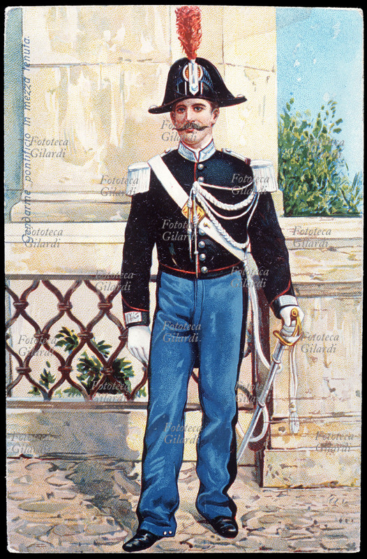 UNIFORME Gendarme Pontificio in mezza tenuta Cromolitografia, 1900 circa.