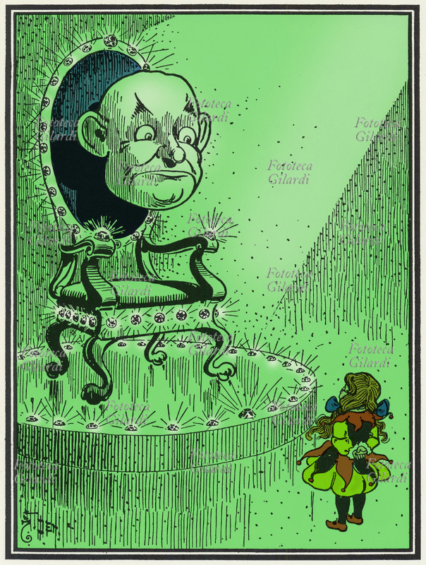 Frank Lyman BAUM (1856-1919) Doroty nella sala reale del Regno smeraldino di Oz al cospetto del Mago. Illustrazione di W. Denslow per la favola \