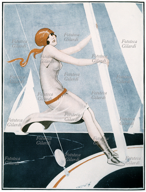 PIN UP Giovane ragazza in barca a vela appesa all\