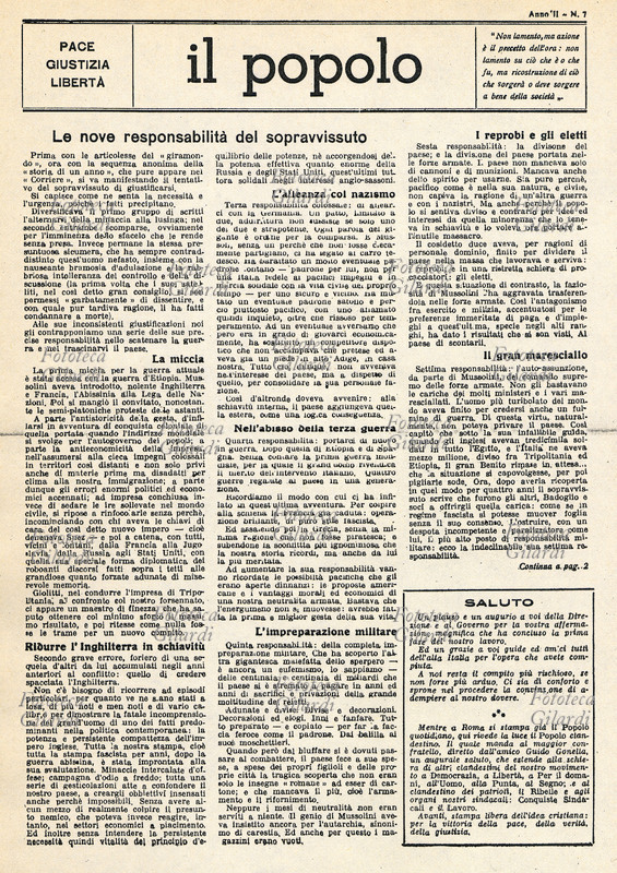 RESISTENZA Stampa clandestina: prima pagina del \