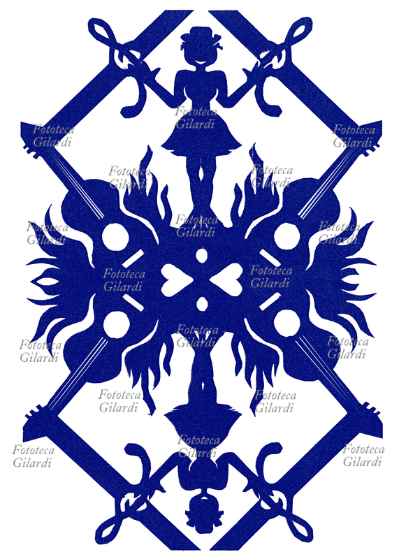 Caterina BUENO (1945-2007) Cantante, cantautrice e ricercatrice di musica popolare toscana. Il suo contributo è stato fondamentale per la conoscenza, lo studio e la diffusione dei canti popolari toscani. Ritratto/ caricatura/allegoria, che raffigura la stravaganza, la genialità e la passione per la musica di Caterina. Realizzazione in punta di forbice e cartoncino, Elena Piccini 1987