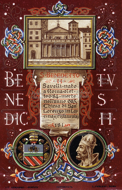 PAPA SAN BENEDETTO II (635-685), nato a Roma, eletto nel 684. Chiesa di San Lorenzo in Lucina restaurata. Durante il suo pontificato l\