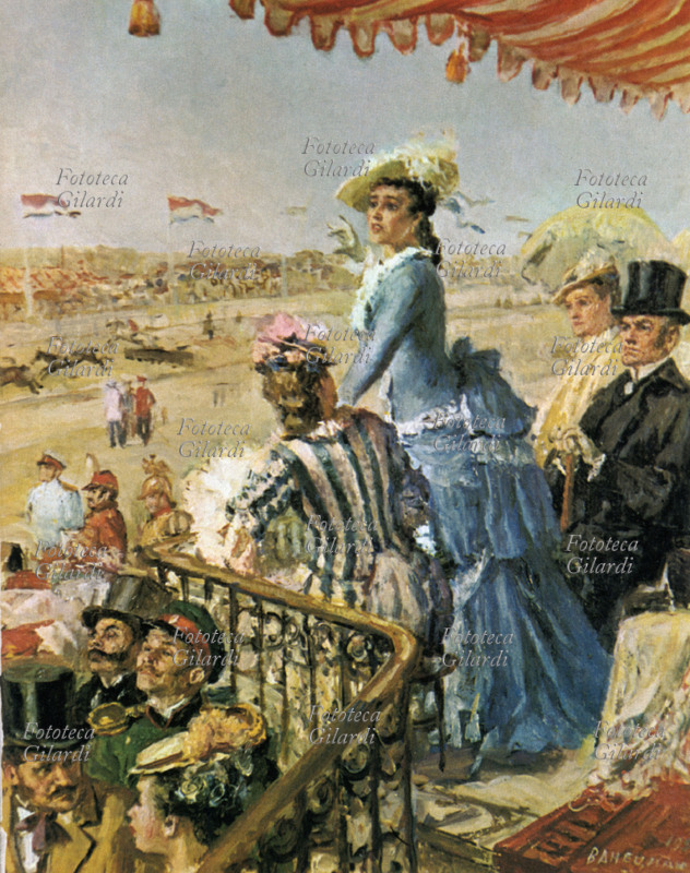 Lev Nikolaevic TOLSTOJ (1828-1910) Anna Karenina assiste alle corse dei cavalli. Illustrazione di A.V. Vanezian per il romanzo, \