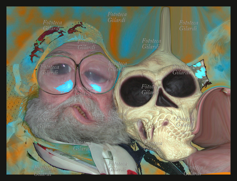 Ando GILARDI (1921 - 2012) Doppio sorriso. (nome file originale: Ando Morte) Autoritratto digitale con teschio. #andogilardi Pittura digitale, Ponzone (AL), giugno 2006