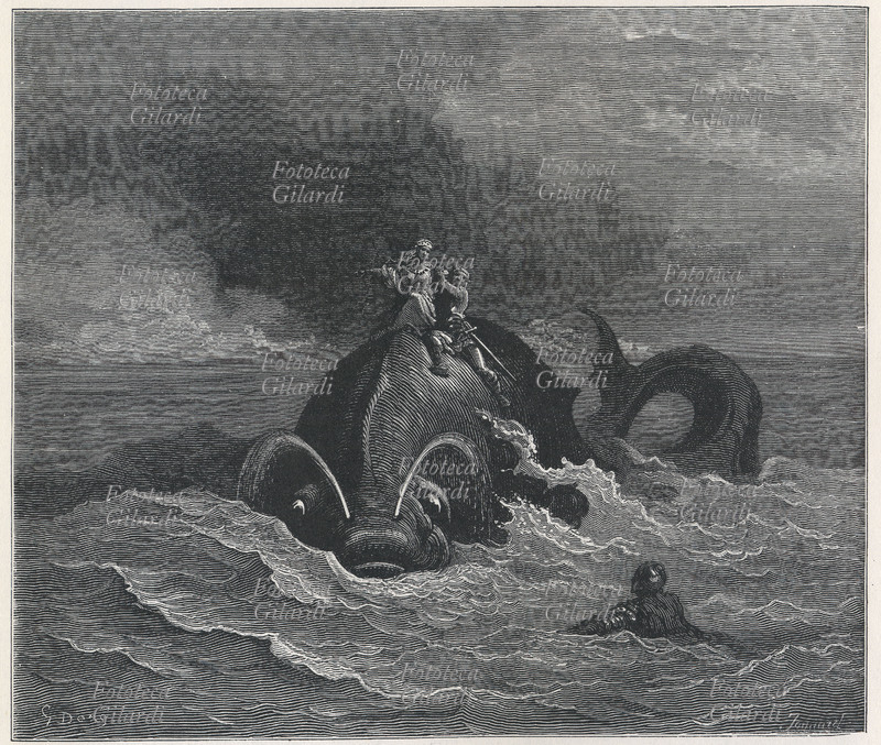 Ludovico ARIOSTO (1474-1533) Alcina aiutata da Rinaldo (in acqua) porta in salvo Astolfo, sul dorso della balena. \