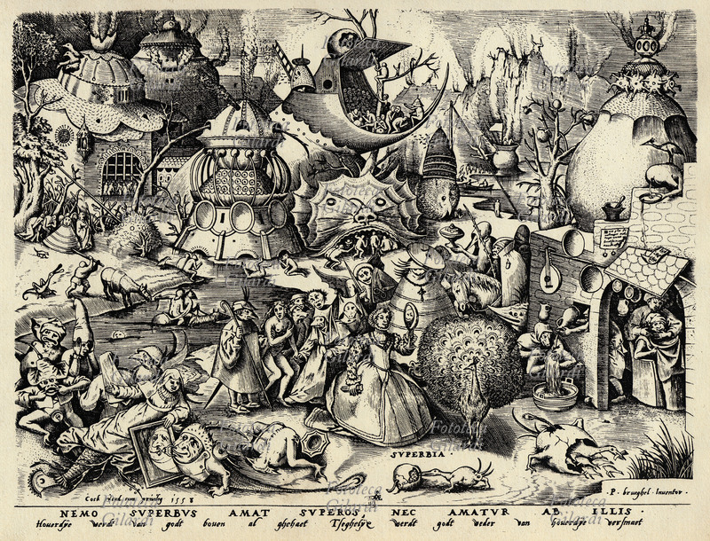 Peter BRUEGEL il Vecchio (1526/30-1569) Superbia. Incisione da una serie dedicata ai Vizi Capitali. La personificazione della superbia è un\