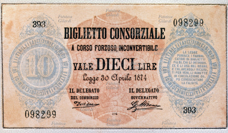 MONETE Biglietto Consorziale -vale 10 lire - banconota a corso forzoso emessa previo accordo con il Regno d\