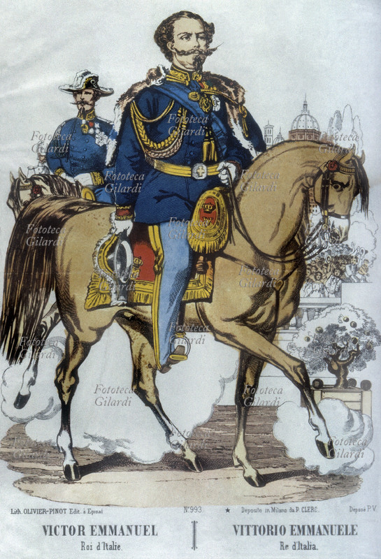 Vittorio Emanuele II king of Italy, equestre portrait Litografia di Olivier Pinot, prints of Epinal.