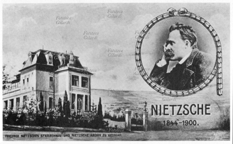 Friedrich NIETZSCHE (15 ottobre 1844 – 25 agosto 1900) cartolina postale edita alla morte del filosofo, filologo, scrittore e poeta tedesco, raffigurante un suo ritratto e l\