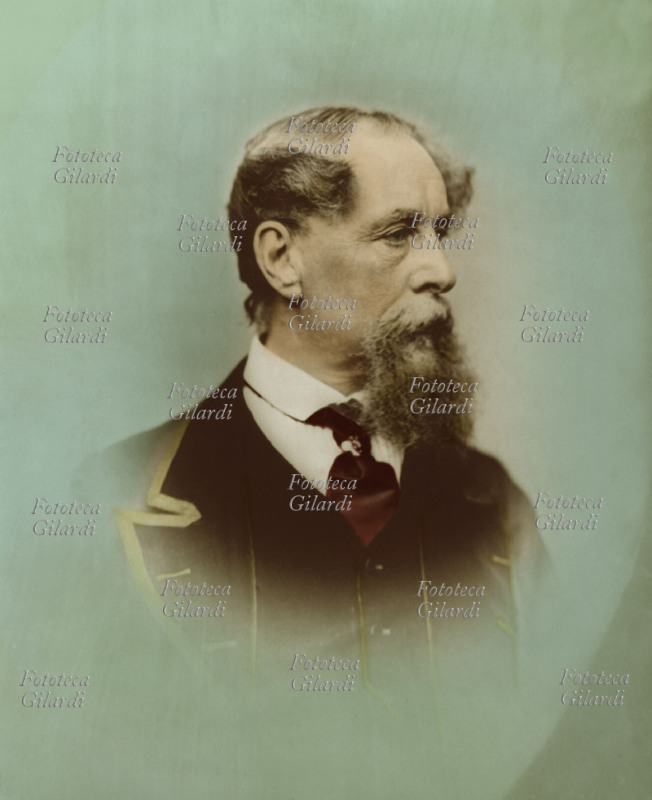 Charles DICKENS (1812-1870) English writer of the victorian age. photographic portrait XIX century with manual coloritura.
