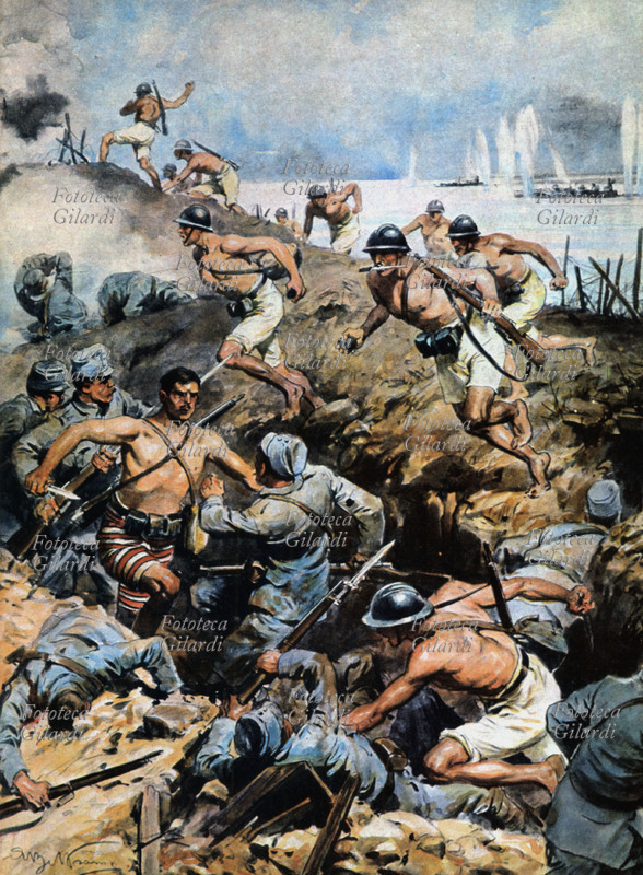 I WORLD WAR "An original and audacious raid on the lower Piave. After crossing the river in small boats and swimming, groups of daring, wearing only their underpants, fell on the enemy\