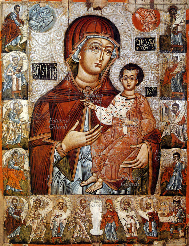 ICONA RUSSA Madonna Odigitrija, icona dal ciclo dei Santi Patroni. Scuola della Galizia, XVI secolo