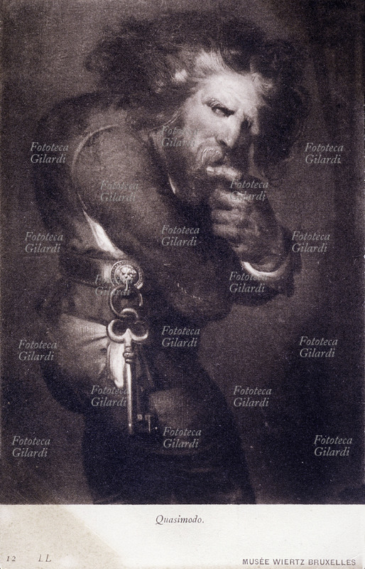 Victor HUGO (1802-1885) The hunchback of Notre dame, portrait of Quasimodo. Photocollography sepia from painting preserved at the Musée Wiertz, Brussels.