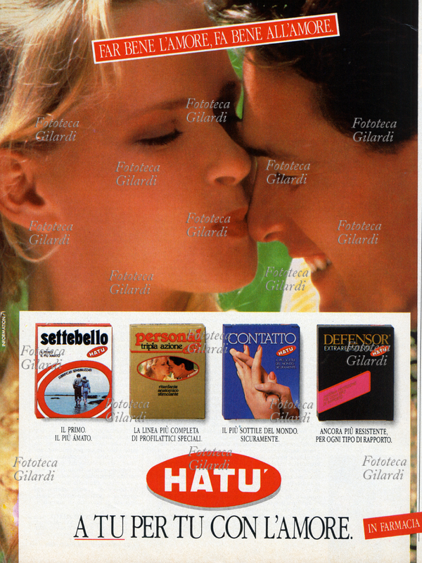 HATÙ pubblicità del celebre marchio di preservativi con lo slogan degli anni \