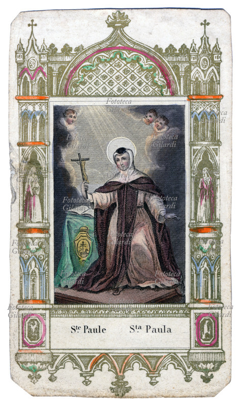 Santa Paola FRASSINETTI (1809-1882) Fondatrice delle Suore di Santa Dorotea. Beatificata nel 1930, canonizzata 11 marzo 1984. Immaginetta, incisione acquarellata con cornice cromolitografica (oro + 4 colori), 1890 circa