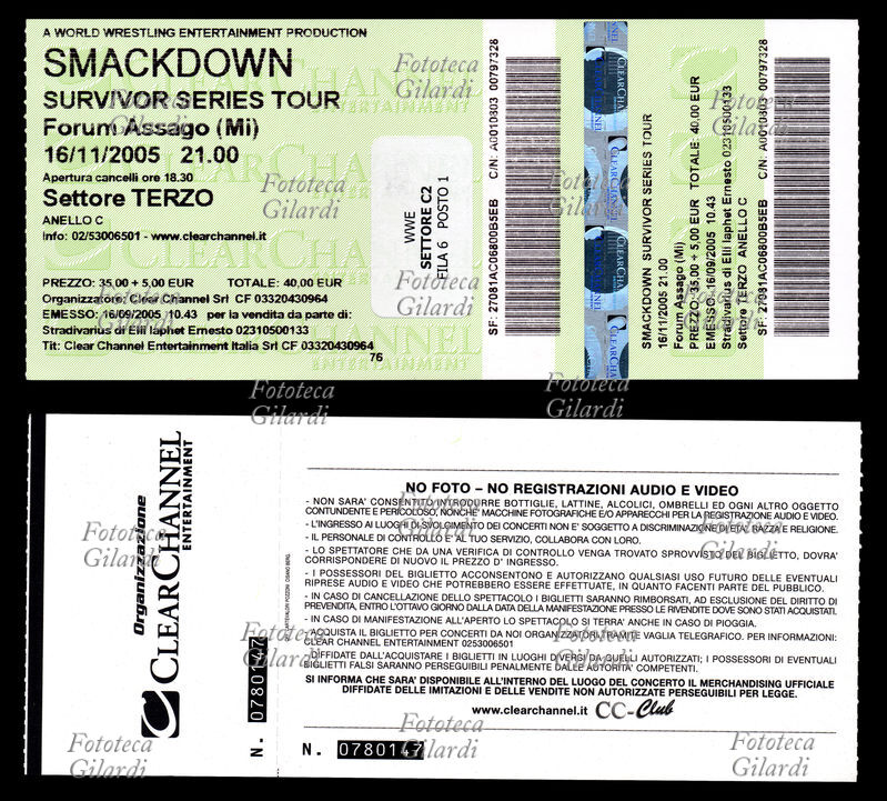 WRESTLING Biglietto per lo spettacolo sportivo \