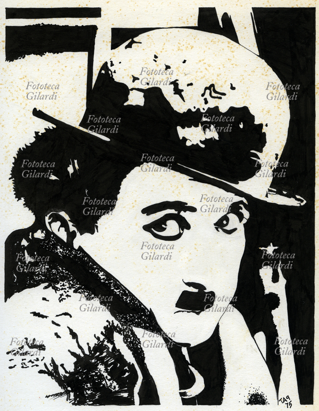 Charlie CHAPLIN (16 aprile 1889 - 25 dicembre 1977) attore, regista, sceneggiatore, compositore e produttore cinematografico britannico, autore di oltre novanta film, uno tra i più importanti e influenti cineasti del XX secolo. Ritratto in una posa liberamente tratta da un fotogramma de "La febbre dell\