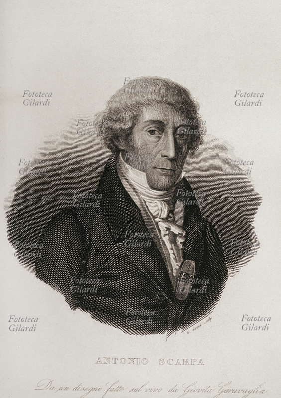 Antonio SCARPA (1752-1831) di Motta di Livenza, medico, anatomista e chirurgo. Ritratto da disegno dal vivo di G. Garavaglia, incisione del 1857