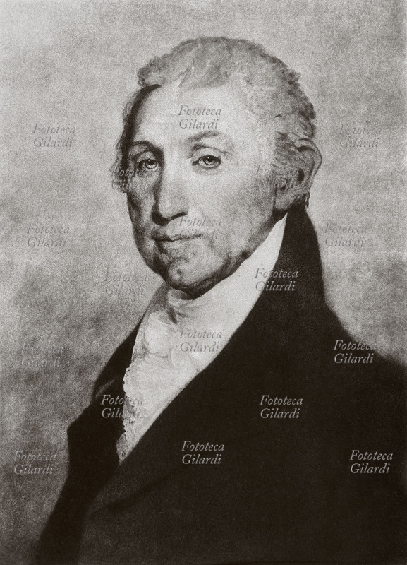 James MONROE (28 aprile 1758 – 4 luglio 1831), politico e militare, 5° presidente degli U.S.A per due mandati: dal 1817 al 1821 e dal 1821 al 1825. Ritratto in una litografia, Stati Uniti d\