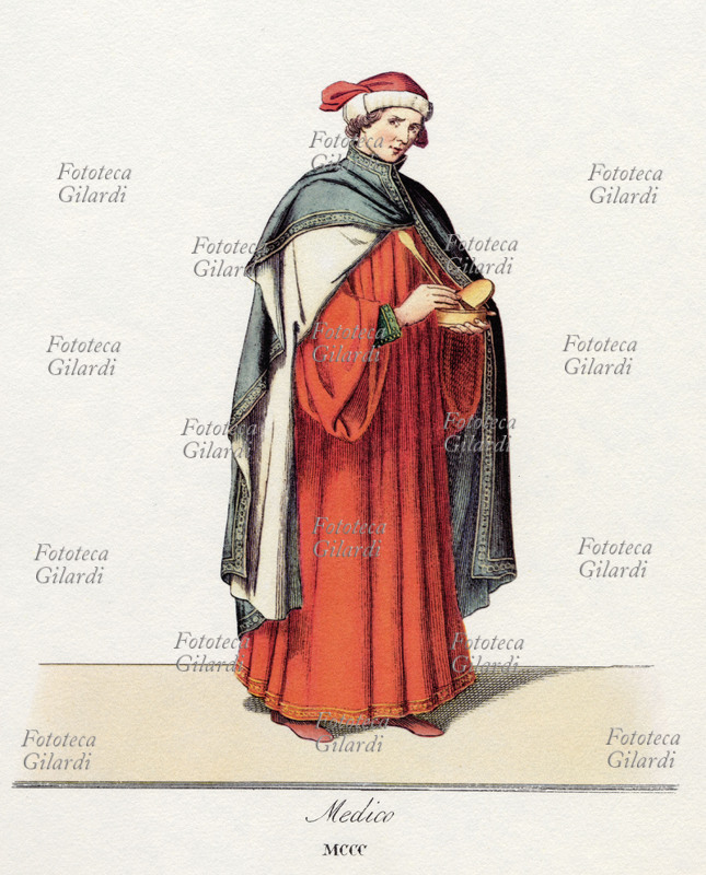 Italian medioevale DOCTOR. Press of the XIX sec. from one series that illustrates the customs of 1300.