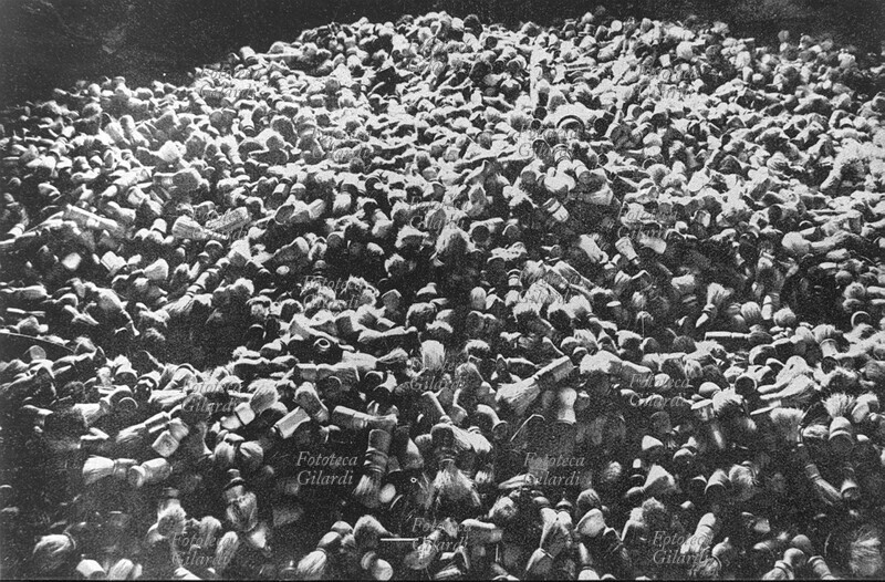 WWII NAZISM Auschwitz, the mountain of shaving brushes, belonging to the gassed, in a corner of the enormous warehouse that collected the personal effects of the exterminated, in slang it was called \