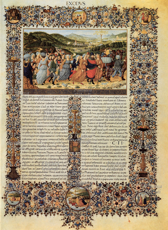 BIBBIA Foglio di Bibbia Urbinate miniata XV sec. L\