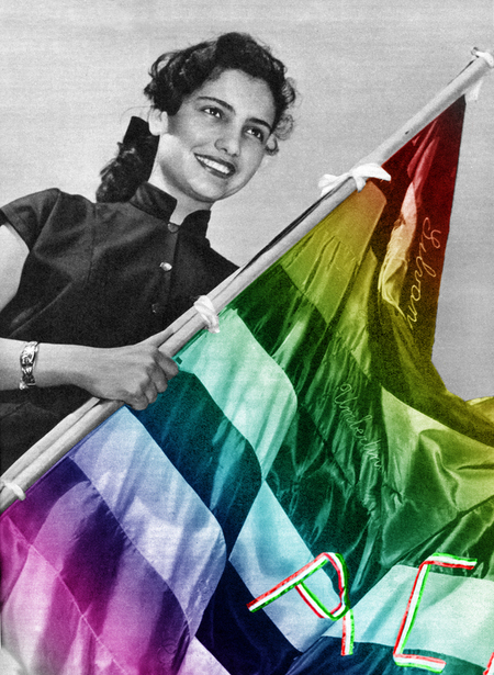 RAGAZZA E BANDIERA ARCOBALENO DELLA PACE RAGAZZA E BANDIERA ARCOBALENO DELLA PACE