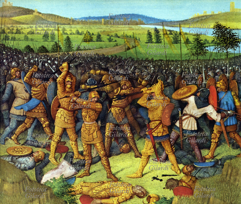 CAESAR Gaius Julius Caesar (100 BC - 44 BC) The battle of Pharsalus between the troops of Julius Caesar and those of Pompey, who were defeated. The battle took place on August 9, 48 BC near the ancient city of Pharsalus. The army led by Pompey was clearly superior in terms of numbers, more than 100 cohorts against the 80 at Julius Caesar\