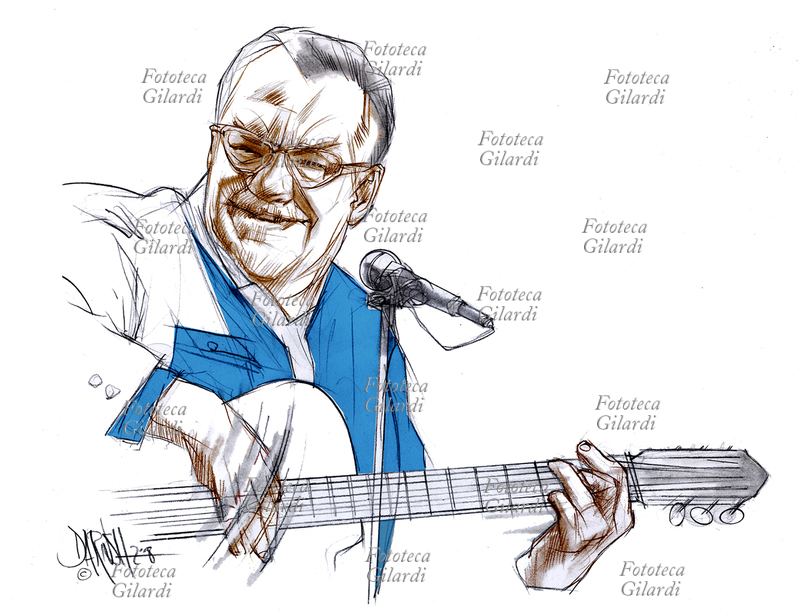 Giorgio CONTE (1941) cantautore e compositore italiano. Ritratto, illustrazione di Dariush Radpour, disegno a matita colorato digitale 2008. Questa immagine non può essere utilizzata con tariffa inferiore a € 80,00