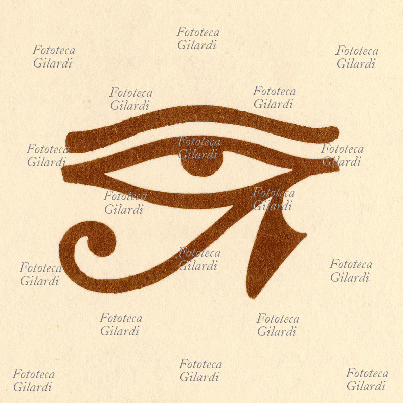MYTHOLOGY Ancient Egypt, symbol of the sacred Eye of Utchat. Computer graphics relief 21st century, reconstructed from ancient representations on various supports.