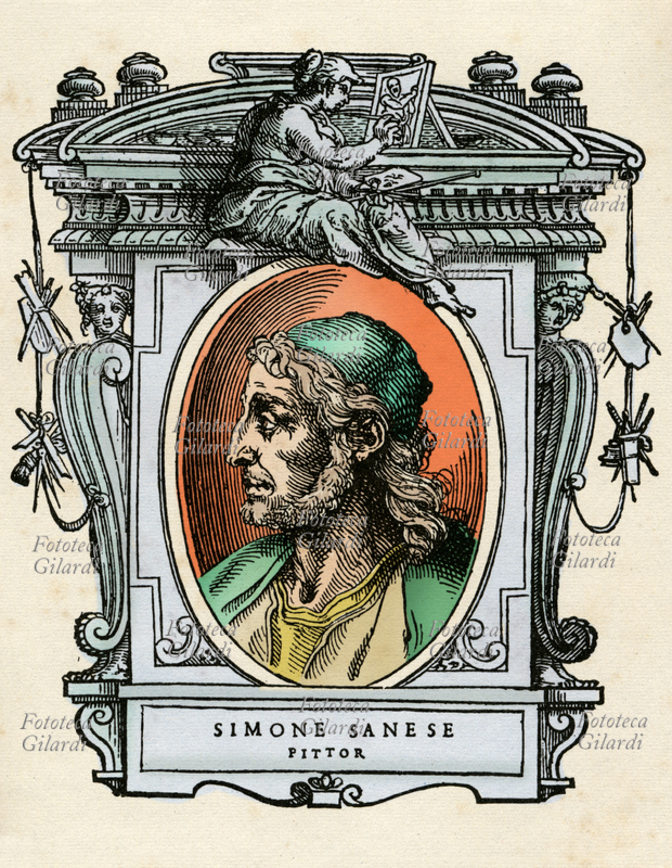 Simone MARTINI (1284 circa - 1344), o Simone Senese, pittore e miniatore italiano, uno dei maestri della scuola senese e dei maggiori e più influenti artisti del Trecento italiano. Il ritratto è racchiuso in una cornice decorata con cariatidi che reggono gli strumenti dell\