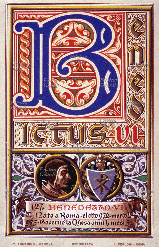 PAPA BENEDETTO VI (? - 974), nato a Roma, eletto alla fine del 972 con l\