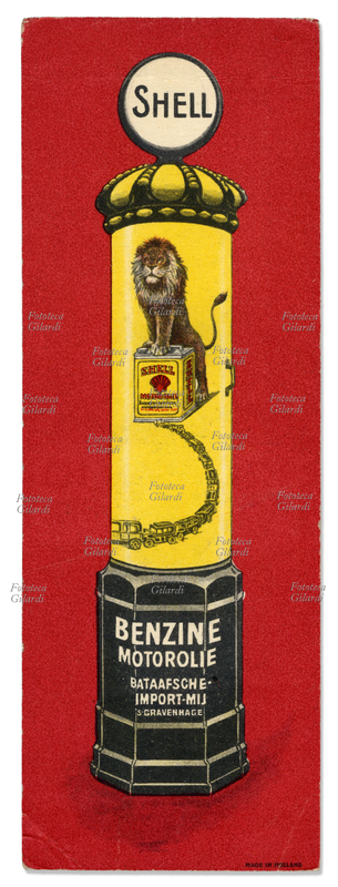 BENZINA cartoncino pubblicitario, in formato segnalibro per i carburanti e benzina Shell, 1928