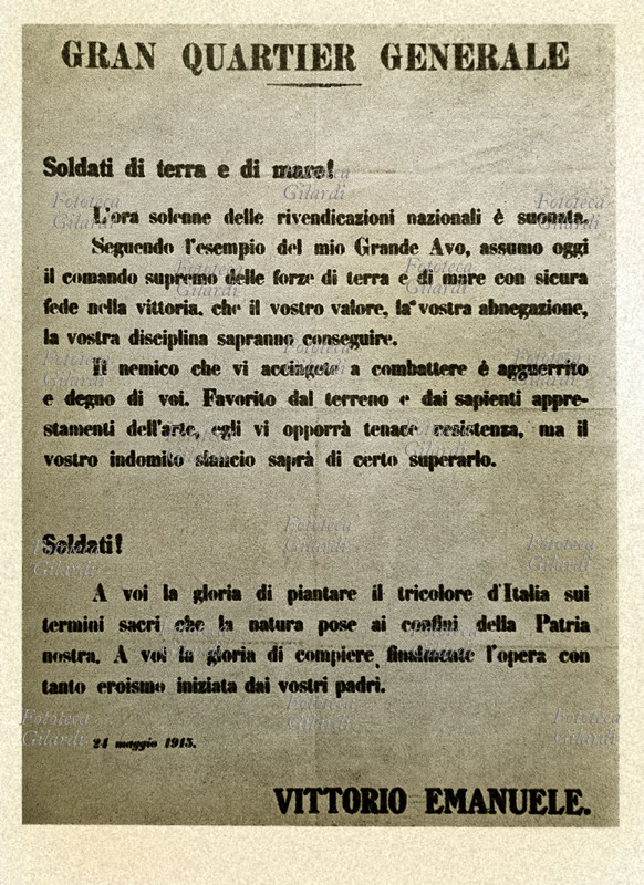 I GUERRA MONDIALE proclama del re Vittorio Emanuele III alle truppe entrate in guerra. 24 maggio 1915
