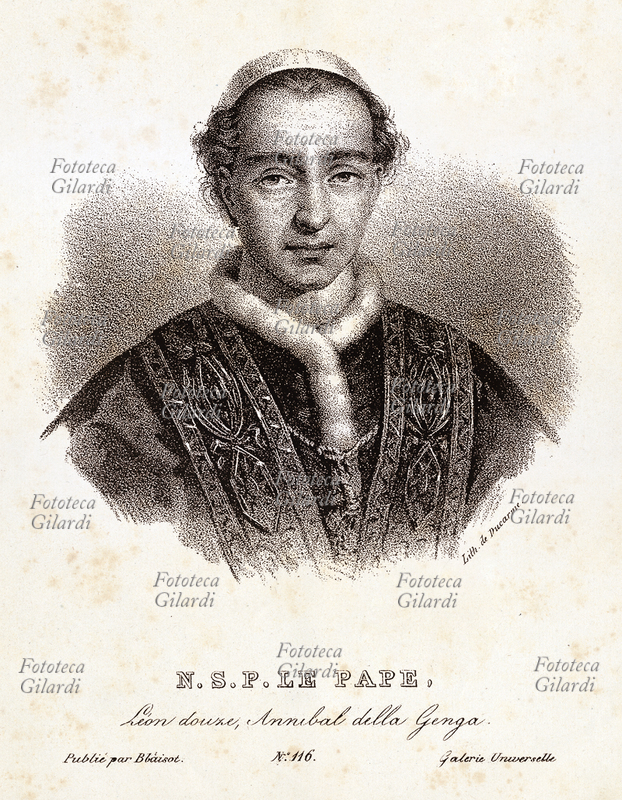 PAPA LEONE XII Annibale della Genga Sermattei, nato a Spoleto, eletto nel 1823, morto nel 1829. Ritratto, litografia di Ducarme, Francia XIX secolo.