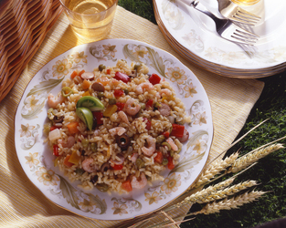 INSALATA DI RISO CON GAMBERETTI CAPPERI E WURSTEL