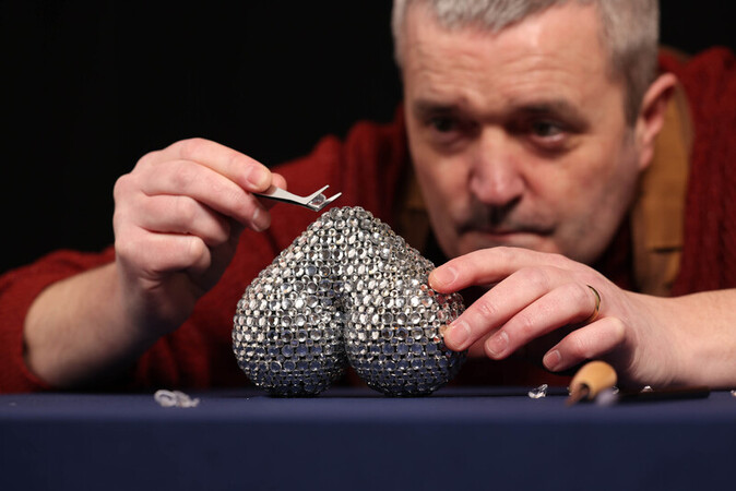 London The Real Crown Jewels hand sculpted by Quentin Devine with over 500 diamond cut crystals for Testicular Cancer Awareness Month London The Real Crown Jewels hand sculpted by Quentin Devine with over 500 diamond cut crystals for Testicular Cancer Awareness Month